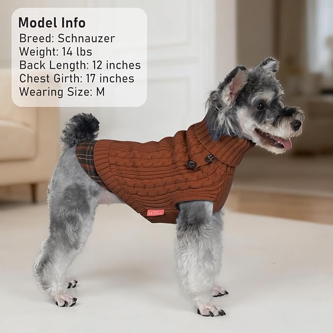 KYEESE Dog Sweater Thick Pet Coat for Fall Winter Cold Weather Stretchy Knitwear Cat Clothes with Gingham Patchwork Soft Pullover Dog Sweaters for Medium Dogs Boy Warm Turtleneck Medium Dogs Sweater