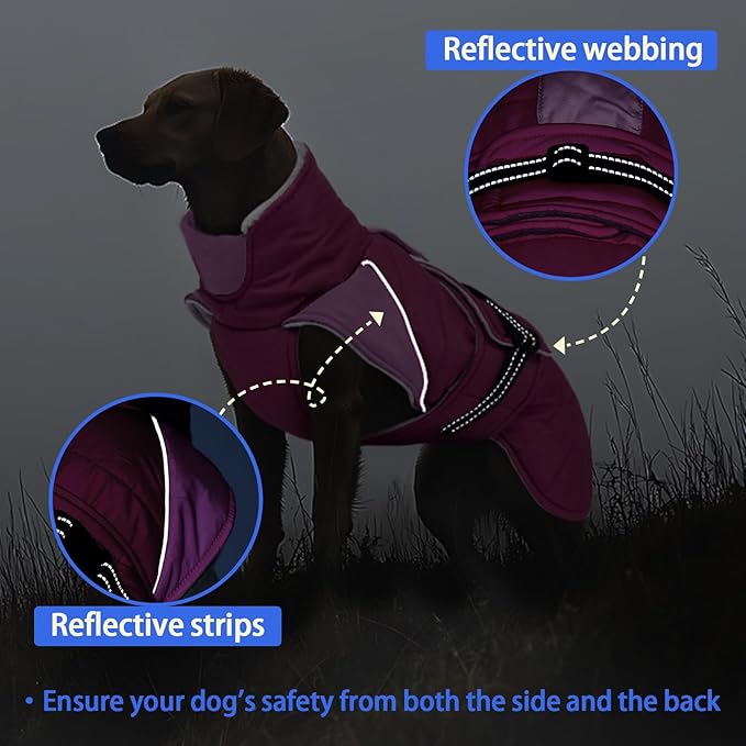 MIGOHI Dog Winter Coat - Reflective Medium Dog Snow Jacket with Thick Turtleneck,Windproof Pet Fleece Vest, Cold Weather Coat for Medium Dogs, Snowproof for Hiking,Camping,L,Rosepink
