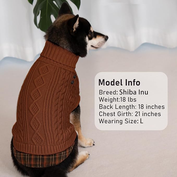 KYEESE Dog Sweater Comfy Pet Coat for Fall Winter Cold Weather Stretchy Knitwear Cat Clothes Soft Pullover Dog Sweaters for Small Dogs Male Warm Turtleneck Small Dogs Sweater with Gingham Patchwork