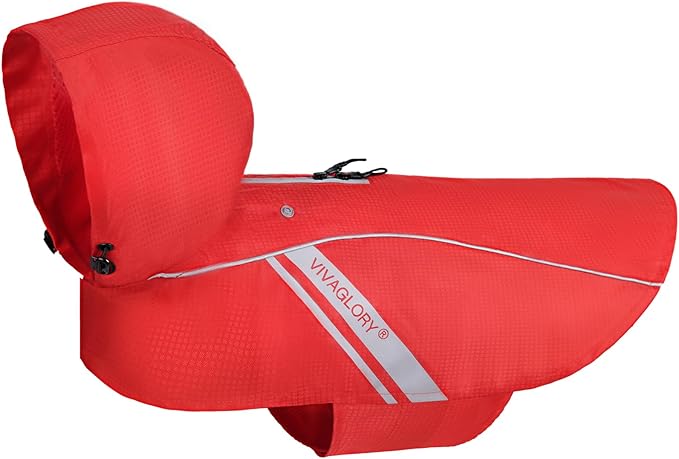 VIVAGLORY Wetoff Dog Raincoat, Rain Coat for Dog All Seasons Adventure, Rain Jacket with Harness Hole & Hood, Reflective Lightweight Waterproof for Doggy & Puppy, L, Red