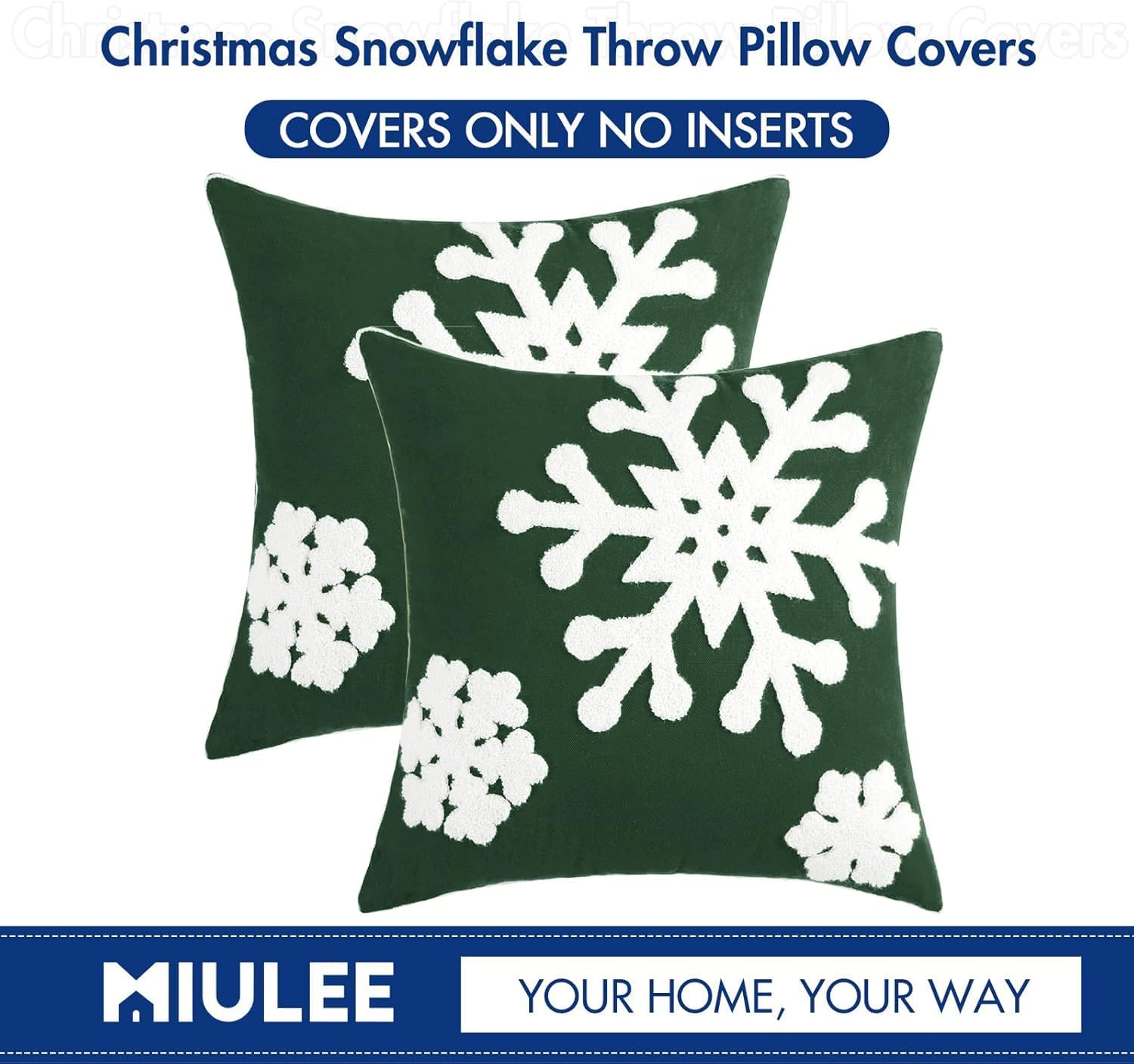 MIULEE Pack of 2 Christmas Decorative Snowflake Throw Pillow Covers Canvas Embroidery Winter Cushion Cases Holiday Decor Soft Pillowcases for Winter Couch Sofa Bedroom Car（Dark Green, 18x18in）