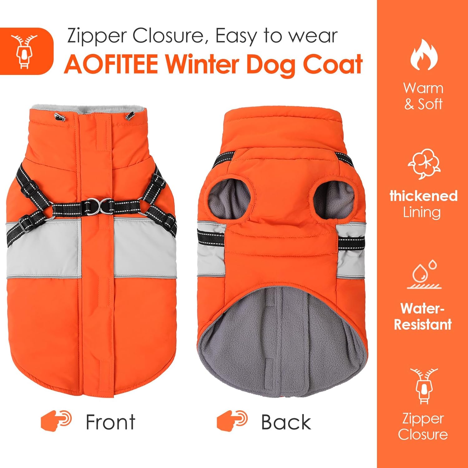 AOFITEE Small Dog Coat, Dog Winter Coat with Harness Built in, Warm Dogs Jacket with Zipper & Polar Fleece Collar, Waterproof Pet Snow Jacket Snowsuit for Schnauzer, Chihuahua Yorkshire, S
