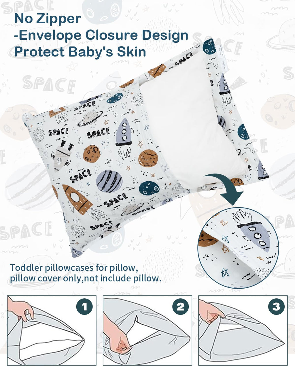 ALVABABY Toddler Pillowcases 2 Pack Organic Cotton Kids Pillow Cover Fit 13"x 18" or 12"x28" Envelope for Girl Boy Sleepy Travel 2TPW31A