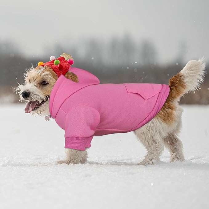 Dog Hoodie Dog Sweaters for Small Dogs Pet Sweater Solid Soft Brushed Fleece Pet Clothes Hoodie Sweatshirt with Pocket(Pink-XS)