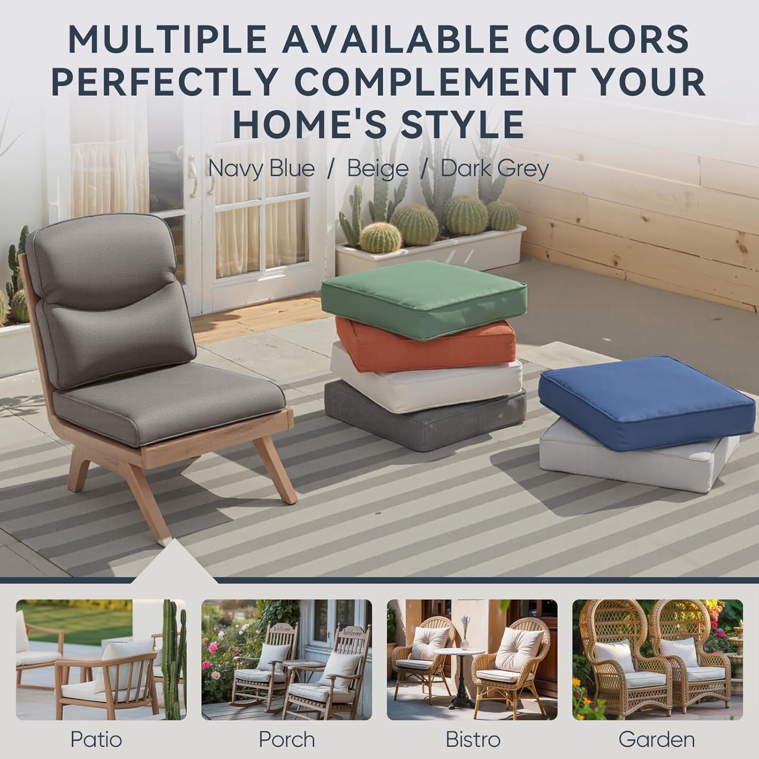 8-Piece Outdoor Patio Cushion Set - Fade & Water Resistant with Removable Olefin Cover, 22x24x4 Inch Memory Foam Cushions for Wicker Sectional Sofa – Grey/Crescent