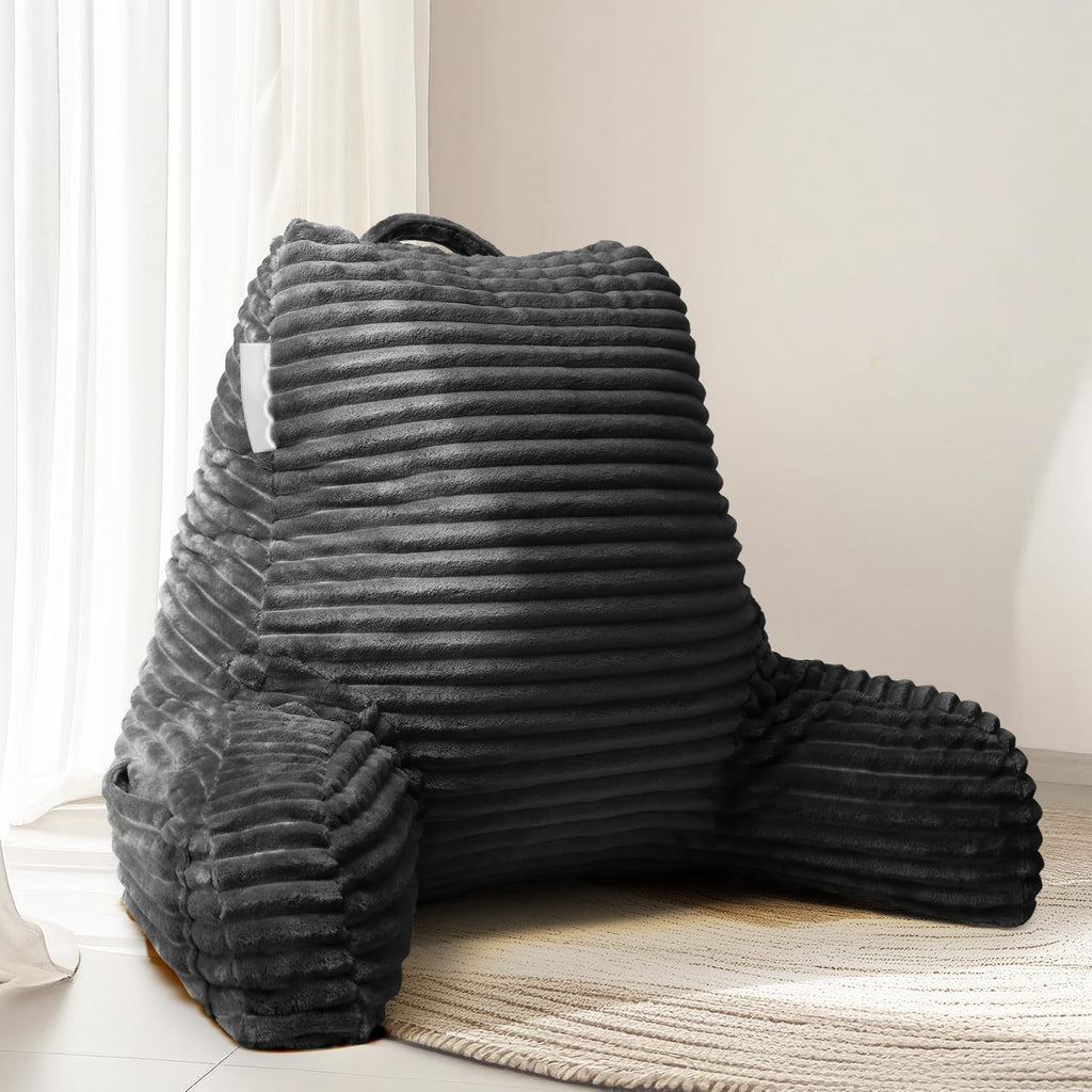 Hearth & Harbor Reading Pillow for Bed Adult – Back Pillow for Sitting in Bed, Standard Bed Pillows for Sitting Up in Bed, Foam Bed Chair Pillow, Grey Bed Rest Pillow