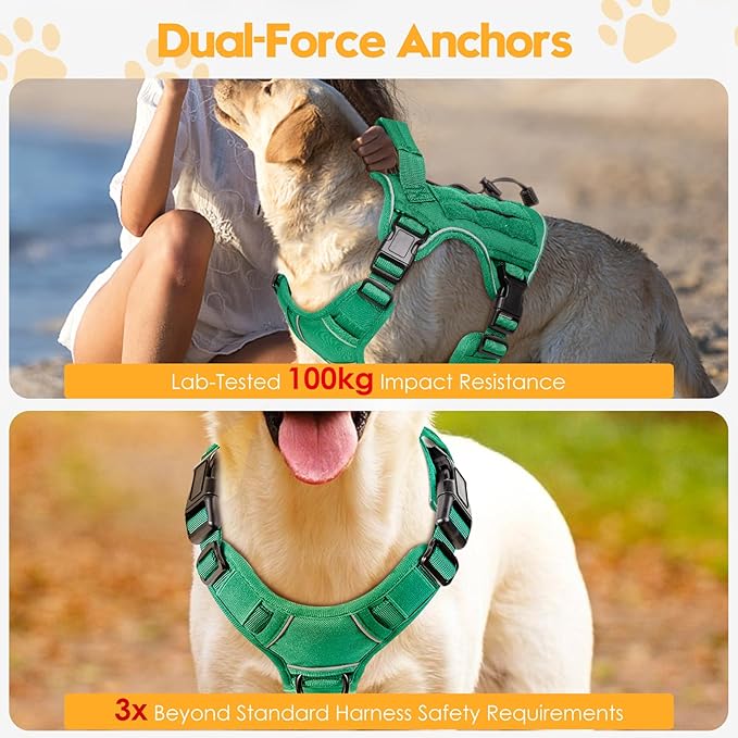 Heavy-Duty Tactical Dog Harness for Large Dogs, No Pull Adjustable Reflective Pet Vest with Molle System, K9 Military-Grade Control for Service Training, Outdoor & 10+ Breeds, Turquoise, Medium