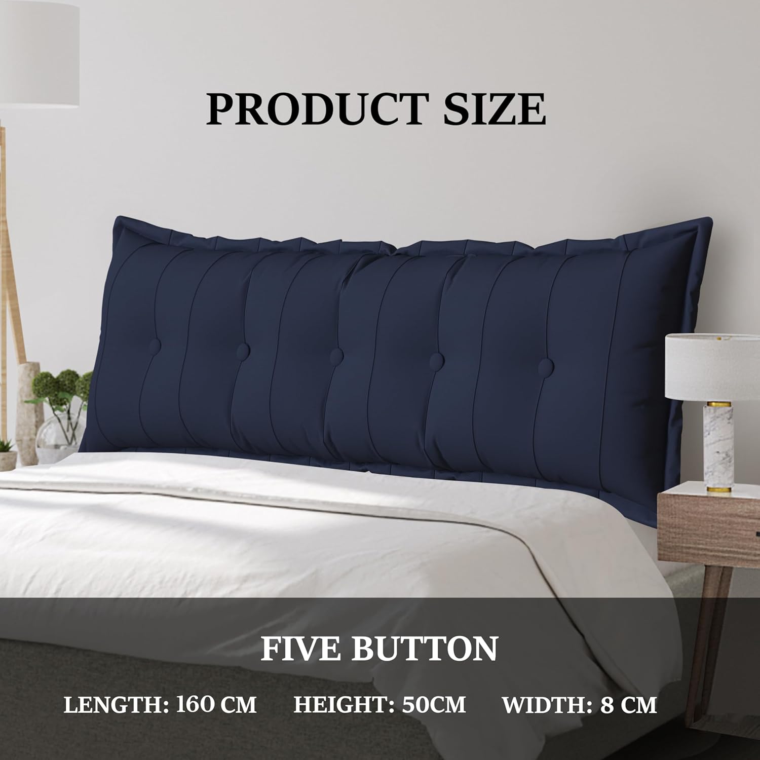 Large Bolster Reading Pillow King Backrest Positioning Support Pillow Daybed Cushion Headboard Pillows for Bed Bunk Sofa with Removable Cover, Dark Blue, 76x3x20 Inch