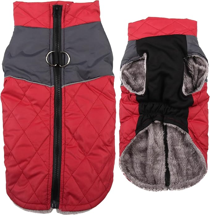 Warm Fleece Dog Coats for Small Dogs,D-Rings Waterproof Puppy Jacket for Cold Winter,Red S