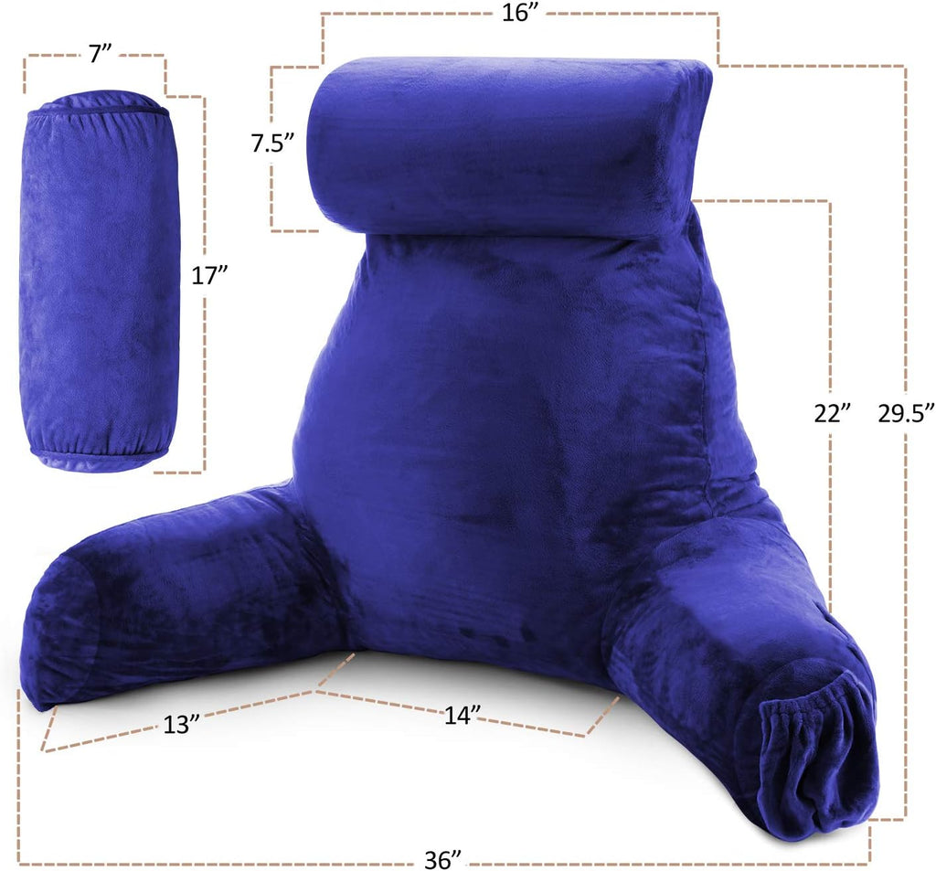 Nestl Reading Pillow with Shredded Memory Foam Includes 2 Neck and Lumber Support Pillows, Designed for Sitting Up in Bed and Couch, Back and Arms Adjustable Support for Adult & Teens, Royal Blue