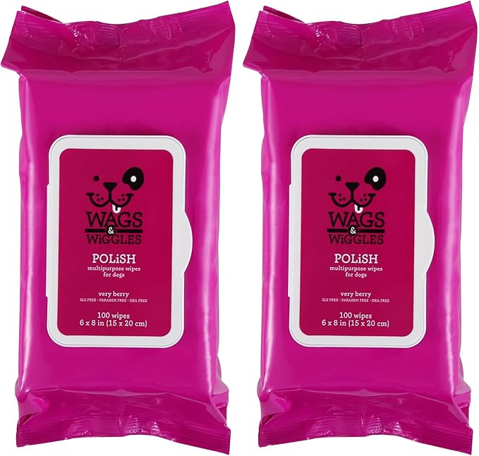 Wags & Wiggles Very Berry Polish Multipurpose Dog Wipes, Count of 200
