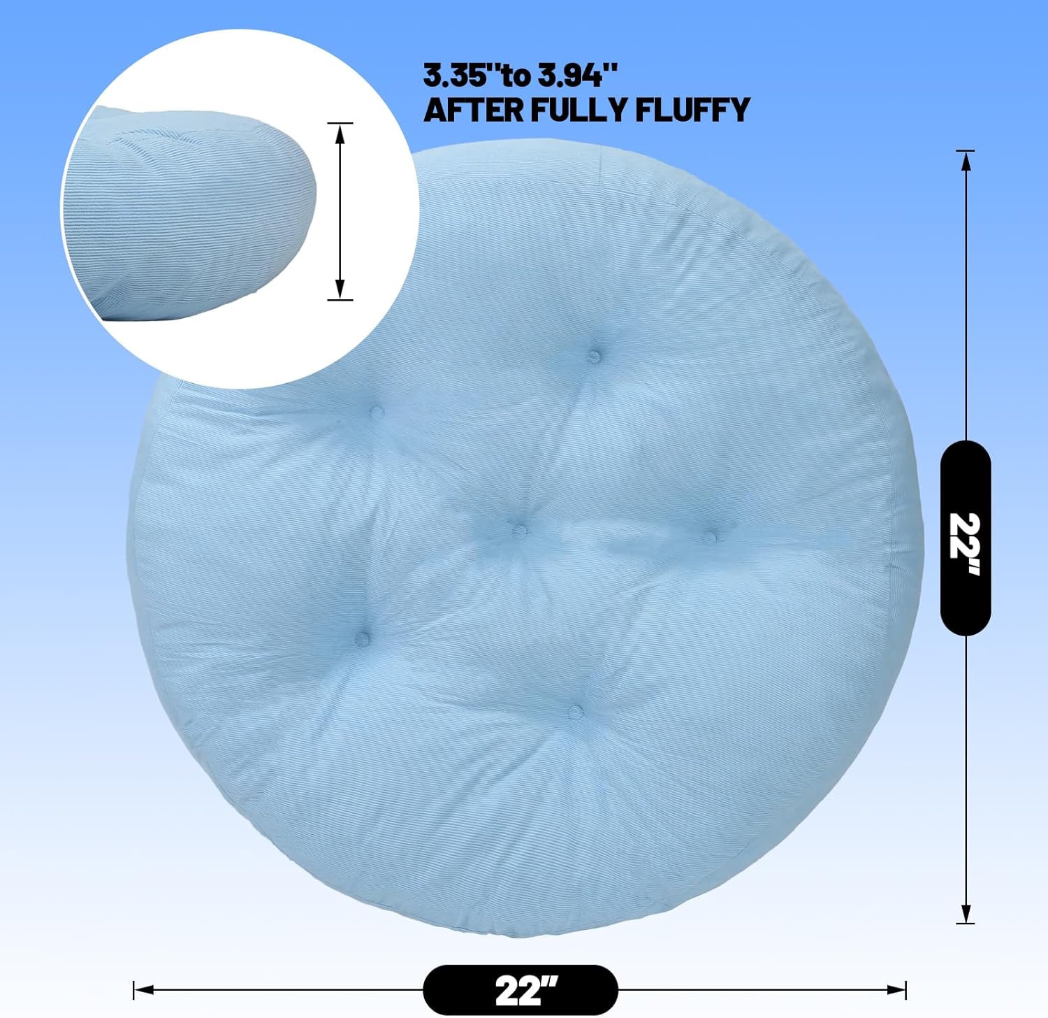 Meditation Floor Pillow Set of 2, Round Large Pillows Seating for Adults, Tufted Corduroy Cushion for Tatami Living Room, 22x22 Inch FP-Lblue-R