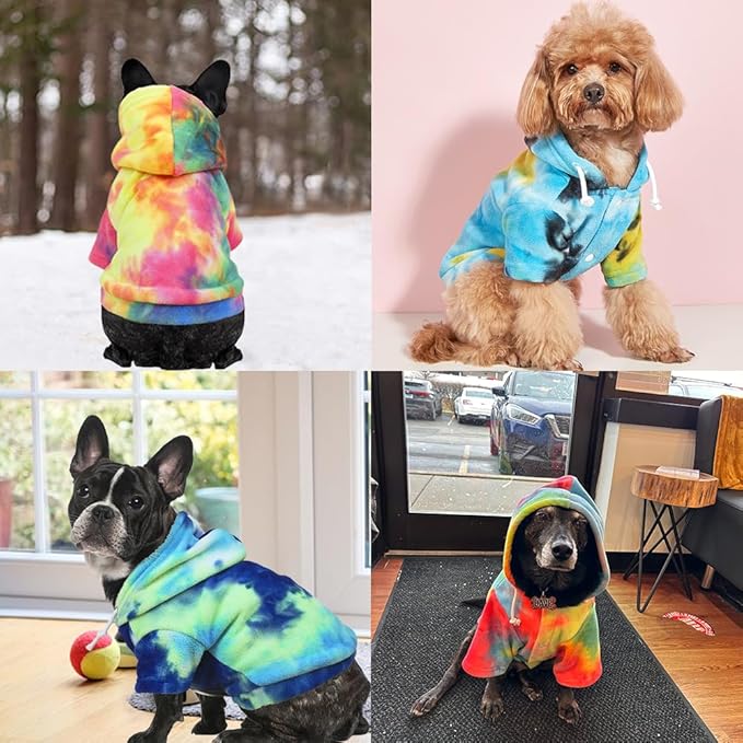 Mklhgty Tie Dye Dog Hoodie, Winter Coat for Small Dogs - Ultra-Soft Adjustable Warm Hood, Breathable Comfort Fabric for Daily Use