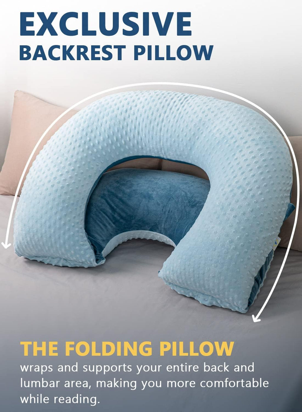 INSEN Reading Pillow, Back Pillow for Sitting in Bed and Couch, Gaming Pillow for Adults, Sit Up Support for Bed (Upgrade-Dot Velvet-Blue)