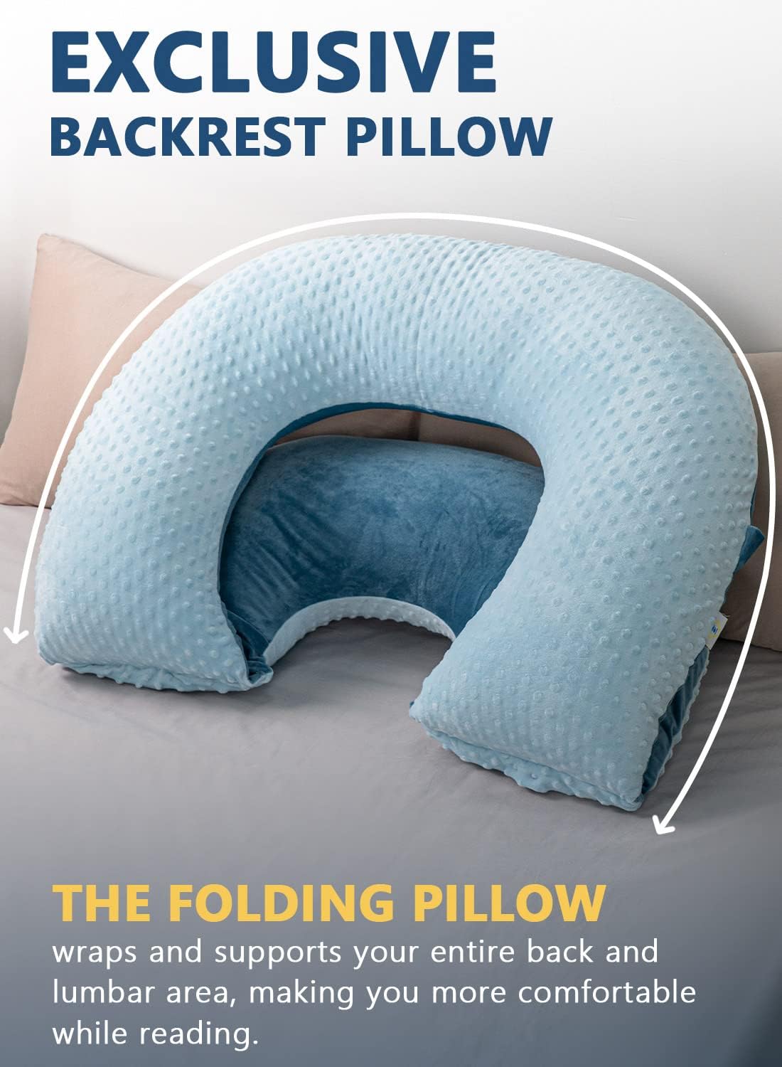 INSEN Reading Pillow, Back Pillow for Sitting in Bed and Couch, Gaming Pillow for Adults, Sit Up Support for Bed (Upgrade-Dot Velvet-Blue)