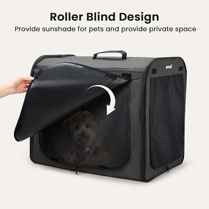 Dog Car Carrier Light Weight, 24×17.7×20.5in Dog Carrier for Cars Easy to Assemble, Dog Cars Crate Portable and Breathable, Foldable Pet Carrier for Outing, Dogs Travel Crate with Curtain Dark Gray