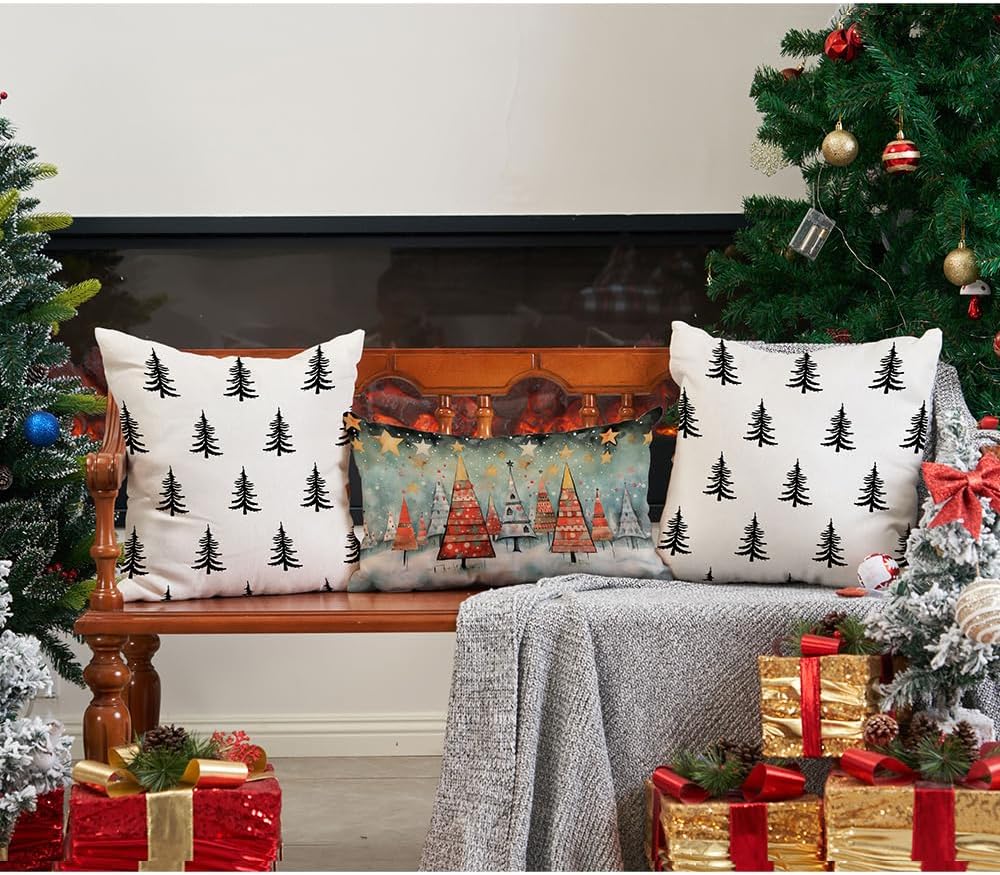 DFXSZ Christmas Pillow Covers 18x18 inch Set of 2 Christmas Tree Decorative White Throw Pillow Covers Winter Famliy Decoration for Home Couch TH-30A18