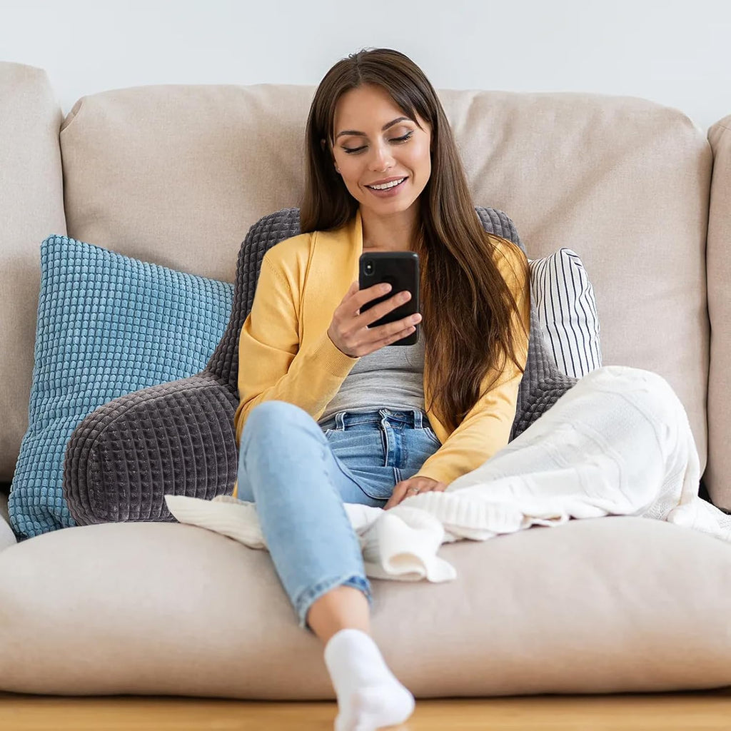 A Nice Night Reading Pillow Bed Wedge Large Adult Children Backrest with Arms Back Support for Sitting Up in Bed/Couch for Lounging Bedrest,Waffle Stereoscopic Design,Khaki