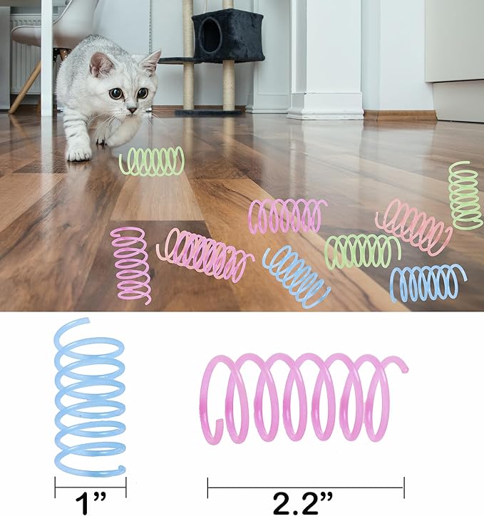 Fashion's Talk 12PCS Glow-in-The-Dark Springs Cat Toys for Indoor Cats,Jelly Color Interactive Play Kitten Toys for Chase and Exercise