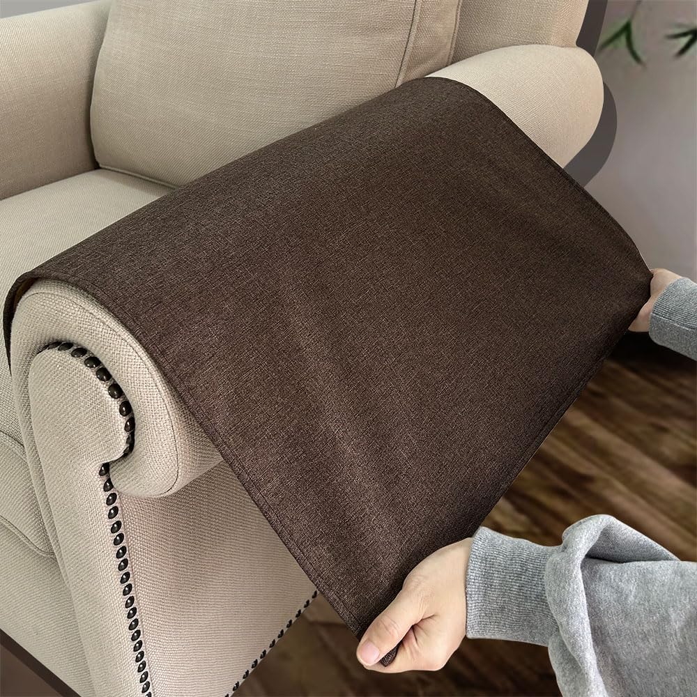 Couch Arm Covers, Anti-Slip Sofa Armrest Cover for Recliner, 2pc Washable Sofa Arm Covers, Dogs Cats Pet Scratch Proof Couch Arm Protectors, Brown, 24x28inch