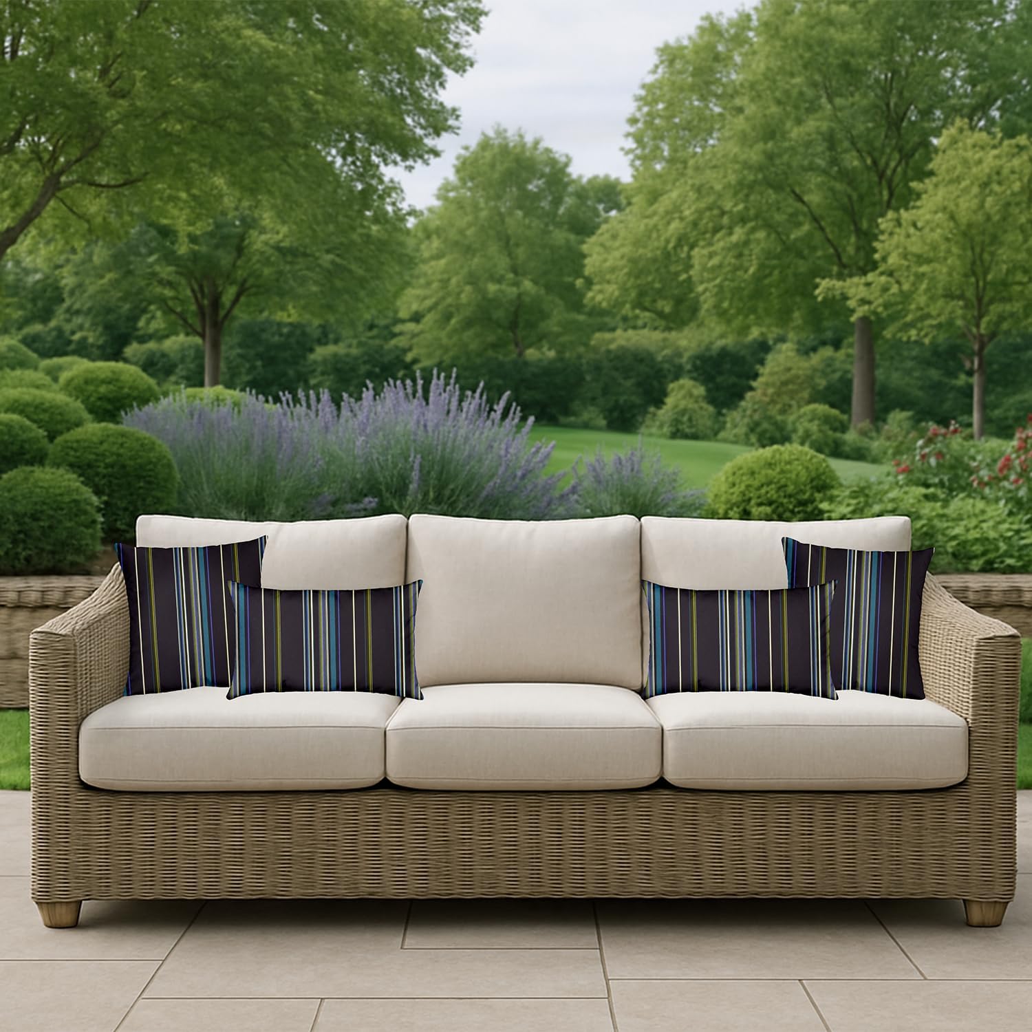 RSH DECOR: Sunbrella Square Throw Pillows Set of 2 | 20" x 20" | Water and Fade-Resistant Performance Fabric | Outdoor Pillow Covers with Down-Alternative Inserts | Stanton Lagoon