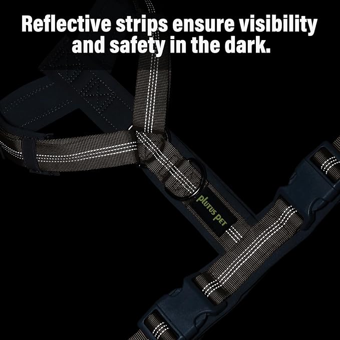 Plutus Pet No Pull Dog Harness, Adjustable Nylon Harness with Soft Padding, Reflective and Heavy Duty Dog Harness for Small, Medium, Large Dogs(Beige, L)