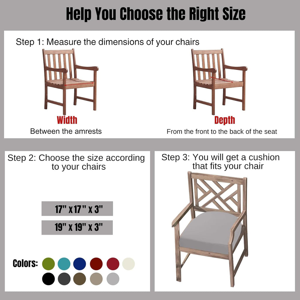 idee-home Outdoor Chair Cushions Set of 2, Thick 17" x 17" x 3" Outdoor Seat Cushion Patio Furniture Waterproof with Ties, Patio Chair Pads Dining Silver Grey