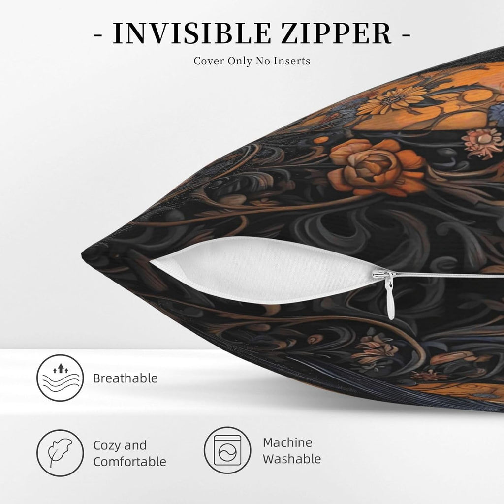 Mystical Raven Art Print Decor, William Morris Abstract Vintage Floral Design 18x18 inches Throw Pillow Covers Square Pillowcases Decor for Bed Couch Sofa Room Cushion Covers