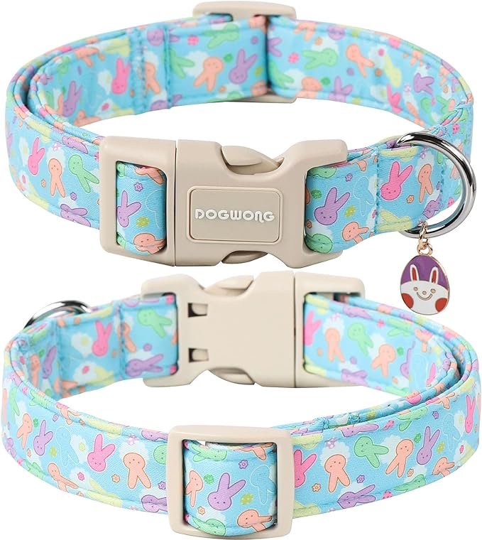 DOGWONG Easter Dog Collar, Easter Blue Egg Bunny Dog Collars, Adjustable Cute Easter Rabbit Pet Collars Design Dog Collar Quick Release Buckle for Small Dogs