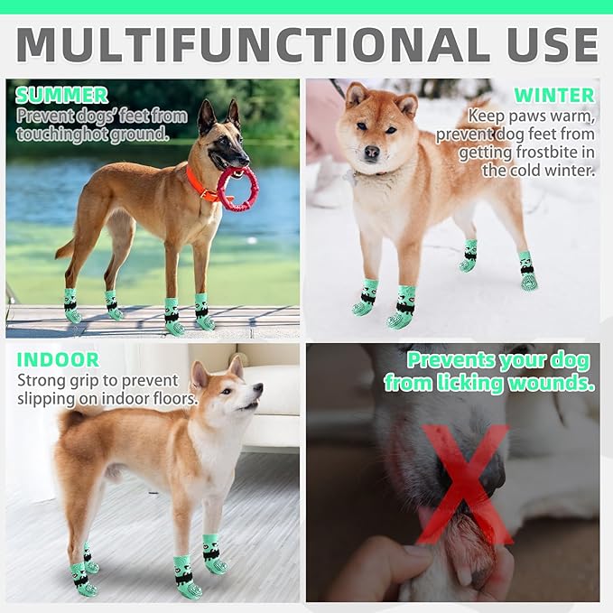 KOOLTAIL Dog Socks for Hot/Cold Pavement to Prevent Licking Paws,Dog Boots&Paw Protector for Hardwood Floors Anti Slip,Traction Control No Twist Grip Booties for Small Medium Large Senior Dogs SM