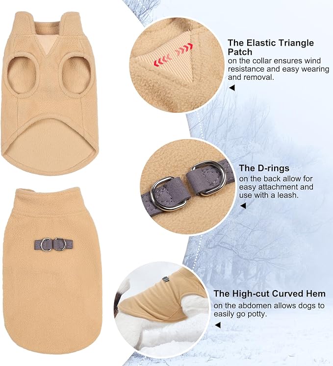 BEAUTYZOO Dog Fleece Vest Sweater Winter Jacket for Small and Medium Dogs with D-Ring Leash Cold Weather Coat Hoodie for XS S M Dogs Boy or Girls