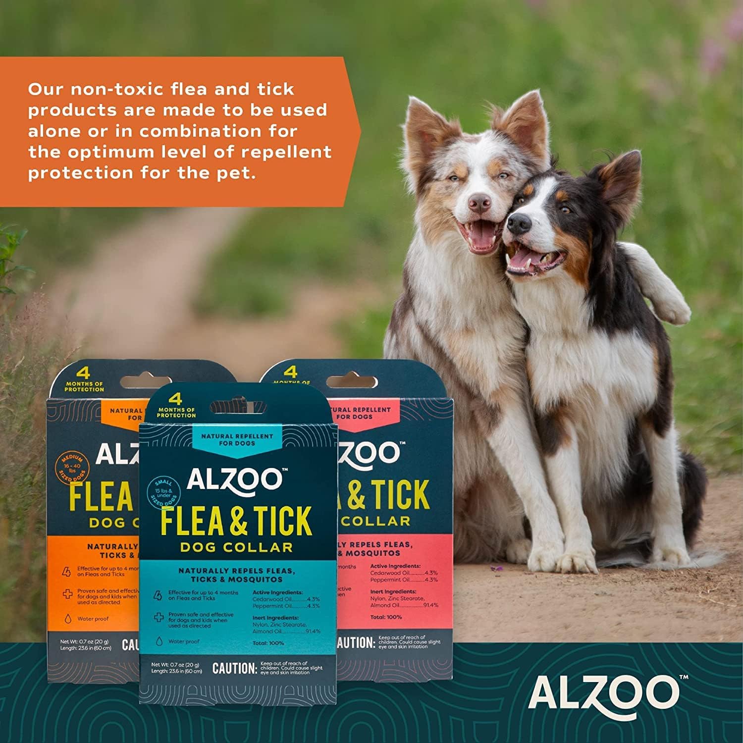 ALZOO Flea & Tick Dog Collar and 8 Fl. Oz. Flea & Tick Repellent Spray for Dogs, Medium-Sized Dogs: 16-40 lbs, 100% Plant-Based Active Ingredients