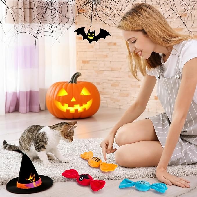 Retro Shaw Cat Toys Sweet Treats,3PCS Candy Catnip Toys with Crinkle Sound Inside,Trick or Treat for Halloween Kitten Toys,Interactive Indoor Kitty Kicker for All Breeds