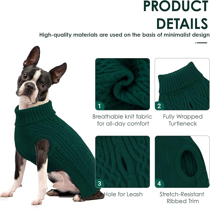 AOFITEE Dog Sweater, Medium Dog Sweater Girl Boy, Soft Turtleneck Pet Pullover for Winter Fall, Green Dogs Sweaters Dogs Knitwear for Jack Russell, Mini Dachshund, Boston Terrier, Schnauzer, Green M
