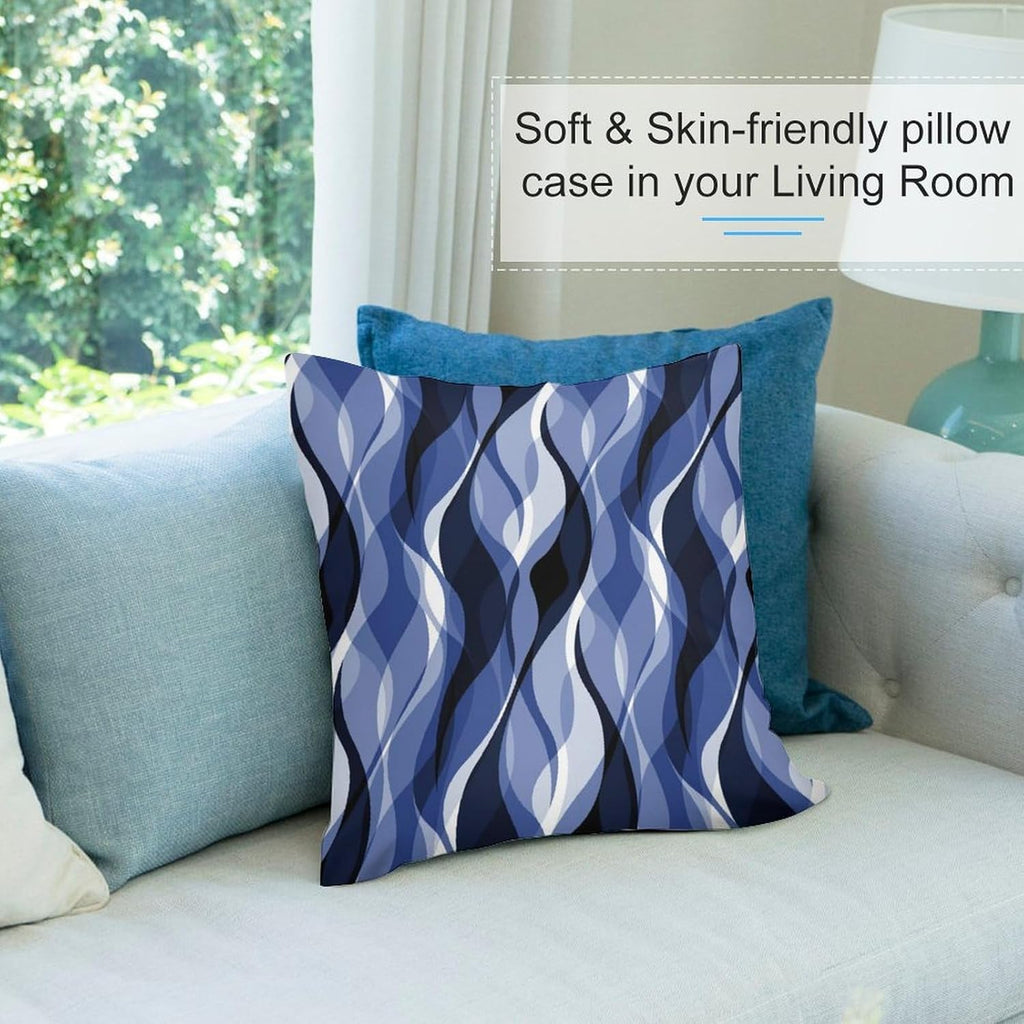 Navy Blue Throw Pillow Covers Modern Abstract Black and Blue Striped Decorations for Bedroom Living Room Farmhouse Sofa Pillows Bed Couch 16x16 Inch