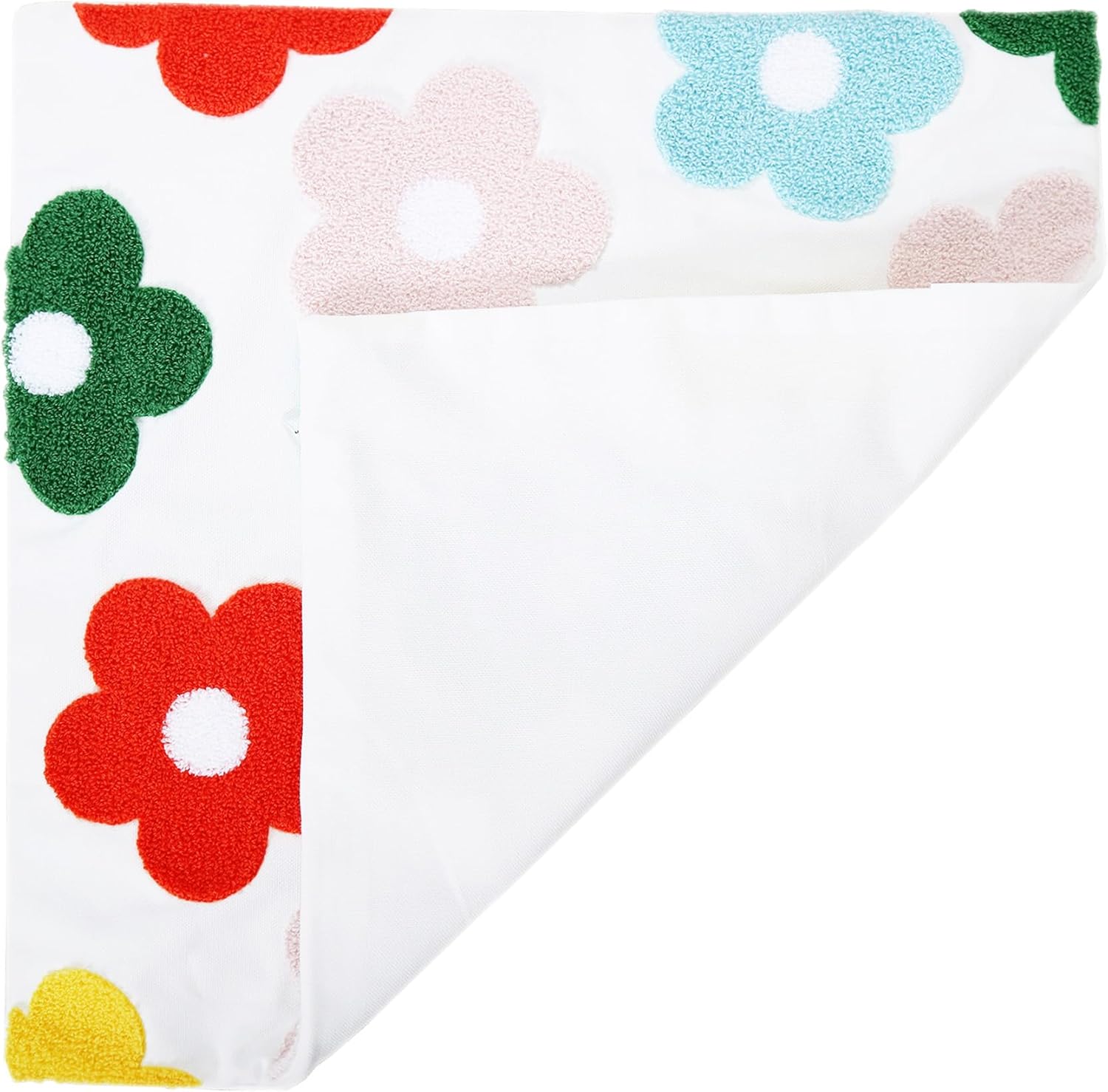 DECOBIRD Embroidery Throw Pillow Cover 18x18 Floral Home Decor Loop Embroidered Durable Soft Square Cushion Cover 45x45cm Pillowcase for Couch Sofa Gift, Multi-Color 5 Petal Flowers 1 Piece