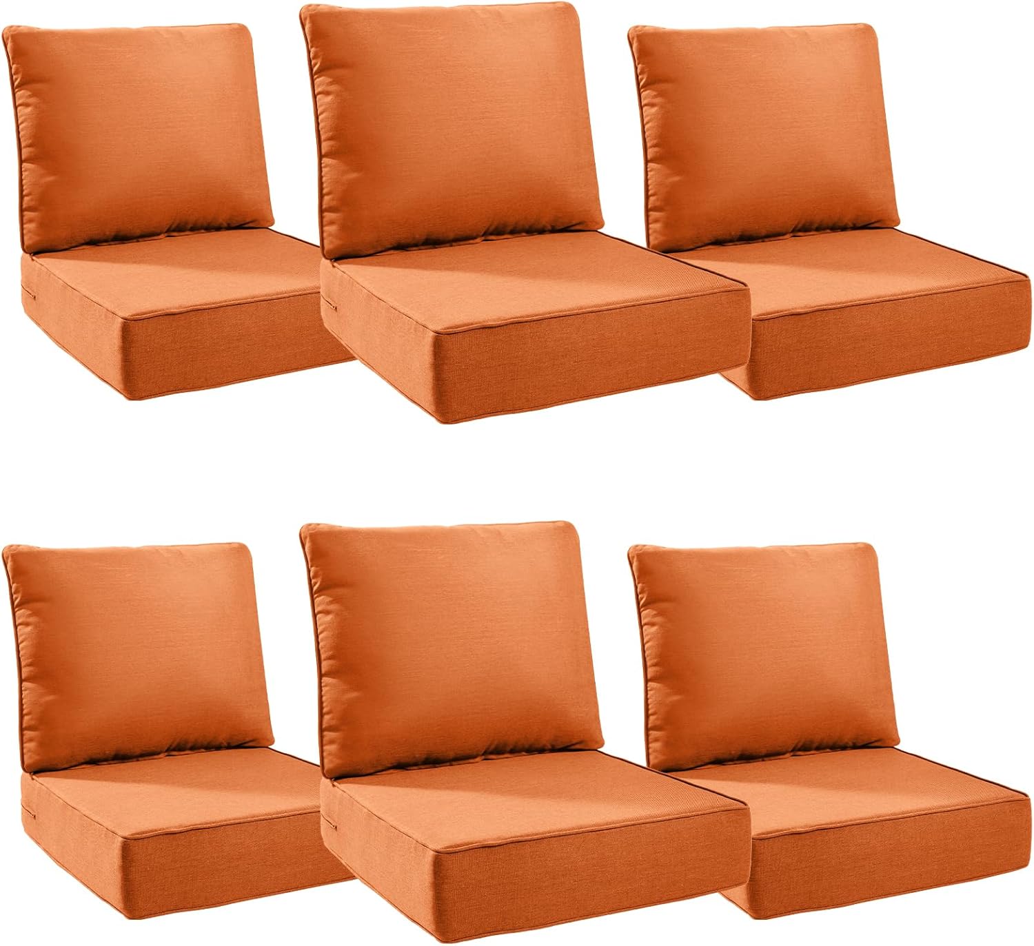 6" Thick Outdoor Cushions 24x24x6, 6-Set Deep Seat Patio Cushions with Removable Cover, Waterproof & Fade Resistant Replacement for Wicker Chair, Loveseat, Sofa - Orange