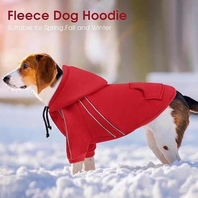 ASENKU Cozy Dog Hoodie，Soft Sweater with Adjustable Hood, Back Pocket and Leash Access Hole，Warm Reflective Sweatshirt for Cold Weather（Red，M