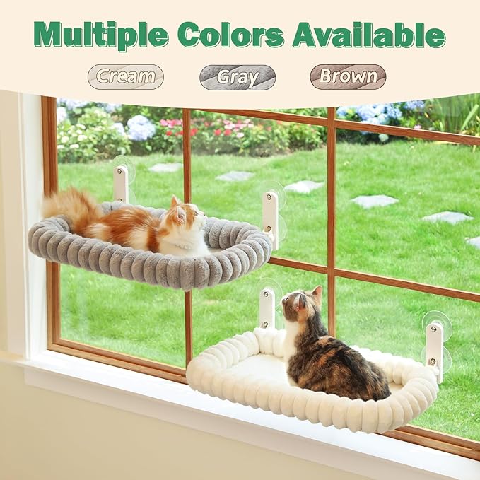 Zakkart SnugCloud Foldable Cat Window Perch - Cordless, Ultra Soft Machine Washable Bed with 4-Sided Bolster, Metal Frame - Window Hammock for Large Cats and Kittens (Brown, Large)