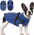 Dog Winter Coat with Harness Built in Warm Puffer Dog Jackets for Small Medium Large Dogs Windproof Waterproof Outfit with Plush Lining and Reflective Stripes (Blue, M)