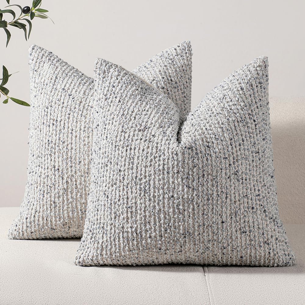 Striped Euro Sham Pillow Covers 26x26 Set of 2 Blue Textured Boucle Chic Morden Boho Accent Farmhouse Square Decorative Couch Throw Pillow Covers for Home Decor Bed Sofa Living Room