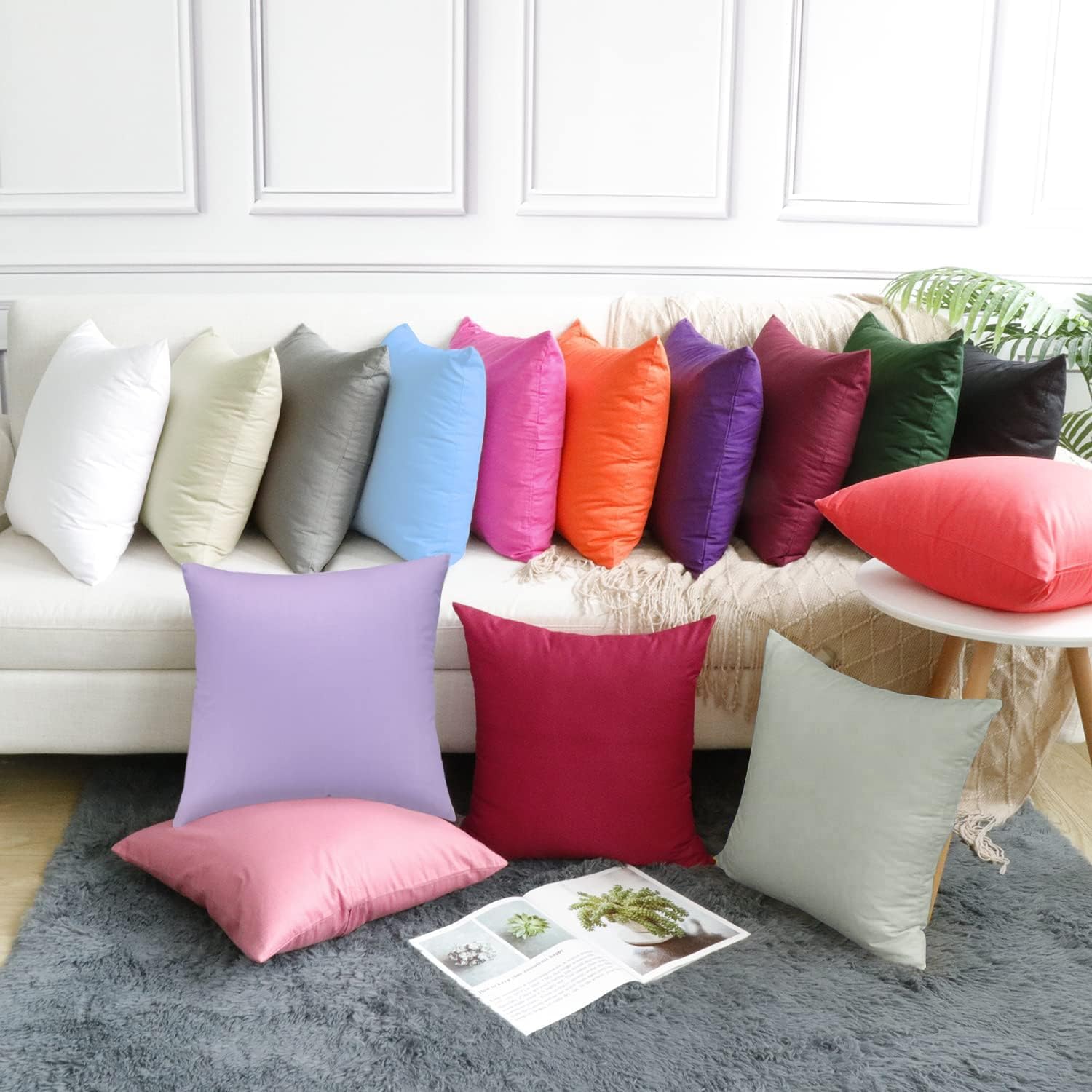 Thmyo 4-Pack 100% Cotton Comfortable Solid Decorative Throw Pillow Case Square Cushion Cover Pillowcases Sublimation Blank Pillow Covers DIY Throw Pillowcases for Sofa Bedroom(18x18inch/45x45cm,Grey)