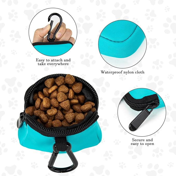 COOWONE Dog Treat Pouch Pocket Sized Pet Puppy Training Pouch for Dog Training Behavior Aids, Waterproof Nylon Fabric Dog Poop Bag Holder, Hands Free Dog Walking Bag with Metal Carabiner(Lake Green)