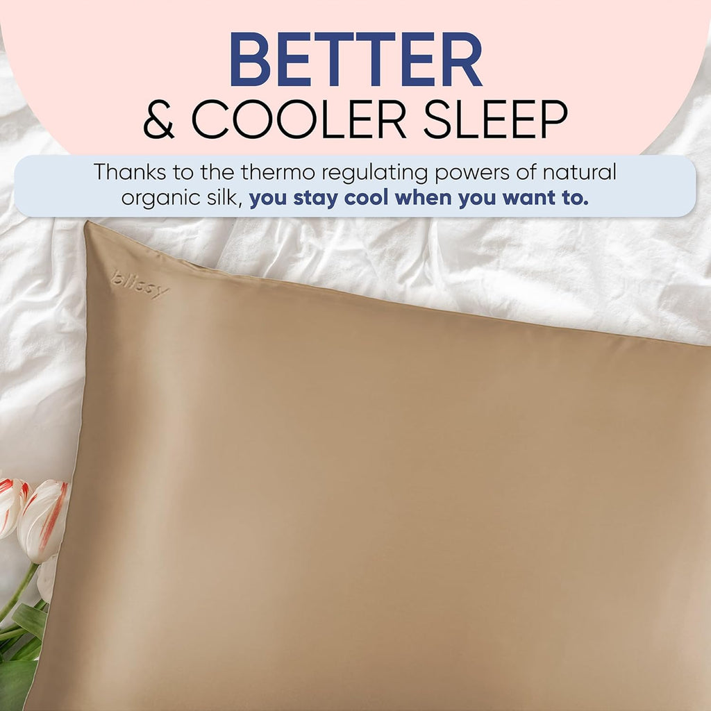 Blissy Silk Pillowcase - 100% Pure Mulberry Silk - 22 Momme 6A High-Grade Fibers - Silk Pillow Cover for Hair & Skin - Regular, Queen & King (Taupe, King)