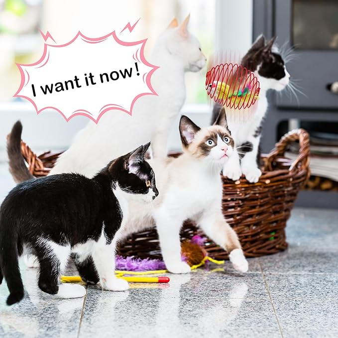 Jecery 5 Pcs Cat Spring Balls Stretchable Springs Toys Rolling Balls Colorful Playful Coils Interactive Spring Action Toy Caged Rats for Kitten Cat Pet Supplies Indoor (Cute Mouse,Bright Color)