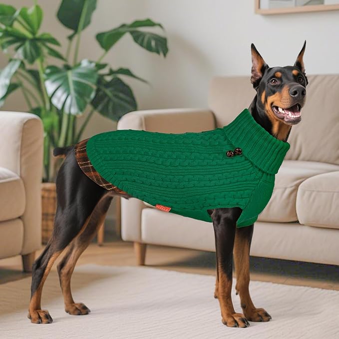 KYEESE Dog Sweater Warm Turtleneck Large Dogs Sweater with Gingham Patchwork Soft Pullover Dog Sweaters for Large Dogs Stretchy Knitwear Cat Clothes Comfy Pet Coat for Fall Winter Cold Weather