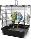 Small Bird Cage for Parakeets, Budgies & Canaries and More Small Birds - Lightweight Travel Birdcage & Bird Carrier with Handle, Stand, Removable Tray, Portable for Hanging, Outdoor Use, Black