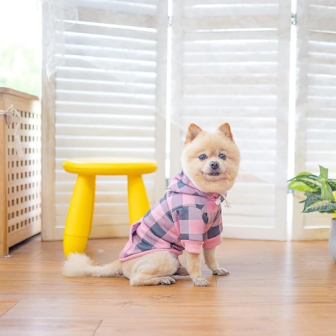 KOOLTAIL Plaid Dog Hoodie Pet Clothes Sweater with Hat and Pocket for Small Medium Large Size Dogs, Soft Winter Warm Dog Cold Weather Coat, Fleece Fall Dog Hooded Sweatshirt for Puppy Cats, Pink XXL