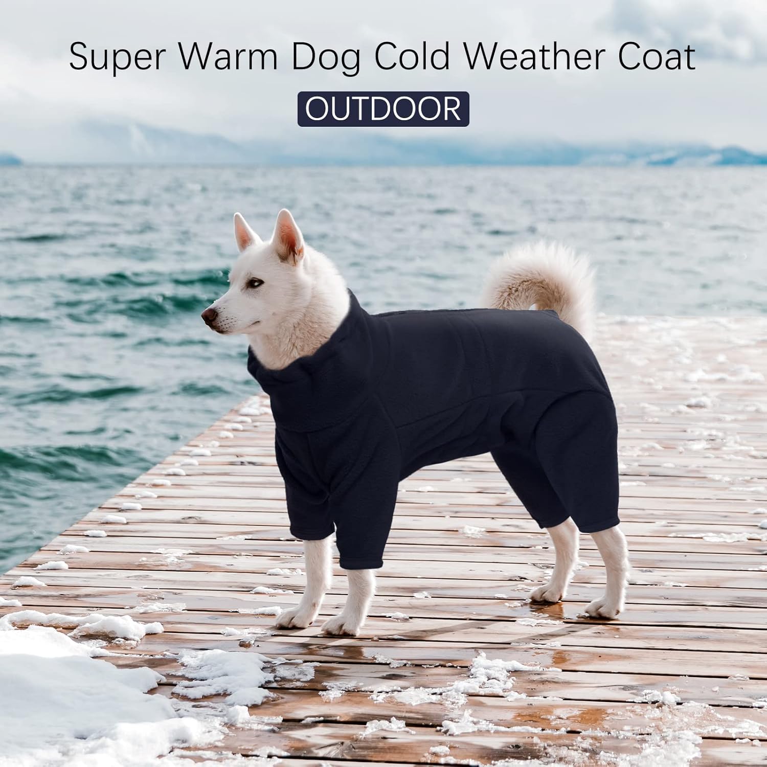 ROZKITCH Dog Winter Coat Soft Fleece Pullover Pajamas, Pet Windproof Warm Cold Weather Jacket Vest Cozy Jumpsuit Apparel Outfit Clothes for Small Medium Large Dog Walking Hiking Sleep Blue L