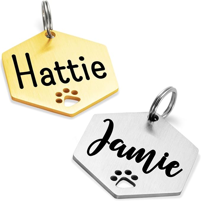 Ultra Joys Personalized Dog Tags - Hollow Paw Custom Pet ID - Engraved Dog Tags for Small, Large Dogs - Large Hexagon in Silver